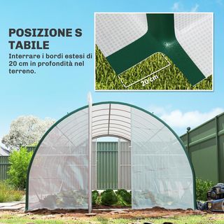 Invernadero de túnel 6X3 M con 2 puertas con cremallera y 8 ventanas, invernadero para huerto en PE, acero galvanizado y poliéster, blanco y verde