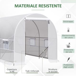 Invernadero de Jardín en Túnel 4X2X2 M con Puertas Enrollables y Ventanas, Invernadero para Huerto con 4 Refuerzos Diagonales, Estructura de Metal y Cubierta de PE, para Huerto de Verduras y Flore...