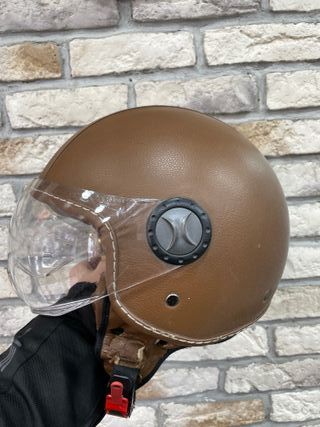 Casco Moto Vintage Marrón Cuero