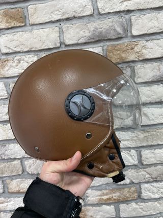 Casco Moto Vintage Marrón Cuero