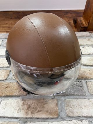 Casco Moto Vintage Marrón Cuero
