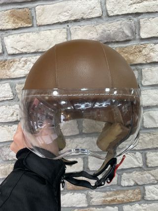 Casco Moto Vintage Marrón Cuero