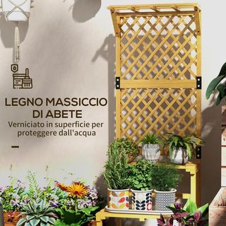 Jardinera Con Enrejado de 2 Niveles Con Techo y Estantes de Listones, Jardinera de Madera de Abeto, 60X50X166 Cm, Amarillo