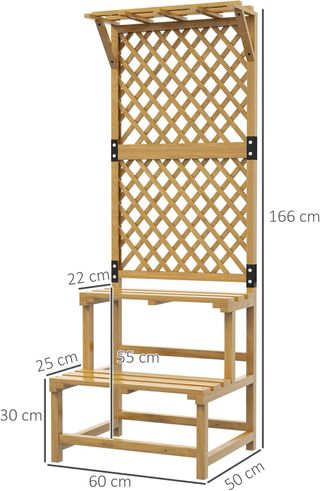 Jardinera Con Enrejado de 2 Niveles Con Techo y Estantes de Listones, Jardinera de Madera de Abeto, 60X50X166 Cm, Amarillo