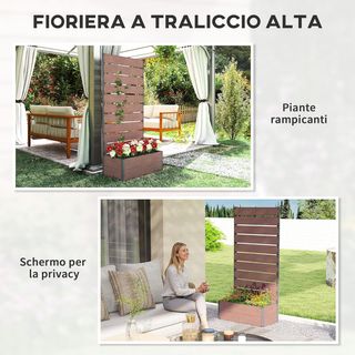 Jardinera Exterior Con Espaldera de Listones, Huerto Elevado Con Rejilla para Plantas Trepadoras, 72X38X150Cm, Marrón Claro
