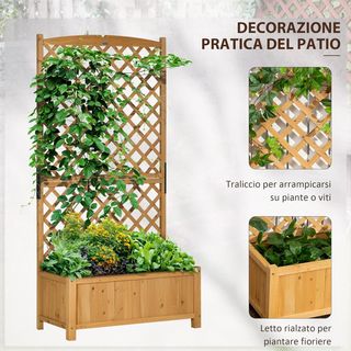 Cama para Huerto Elevada de Exterior con Rejilla, Jardín de Exterior con Orificios de Drenaje en Madera de Abeto, para Flores y Verduras, para Jardín y Balcón, 90X45X180 Cm, Amarillo