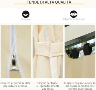 Gazebo de Jardín 3X4 M Con Cortinas y Techo de 2 Niveles en Acero y Poliéster, Blanco Crema