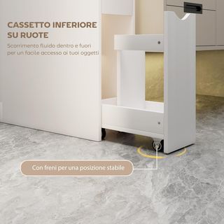 Mueble de Baño Slim con Cajones y Estantes, Mueble de Baño Ahorra Espacio con Cajón sobre Ruedas, Columna de Baño para Comedor Sala de Estar, 20X45X115 Cm, Blanco