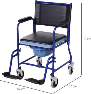 Silla de Ruedas de Baño con Vaso Removible en Tubos de Hierro y PVC 87 X 57 X 92Cm