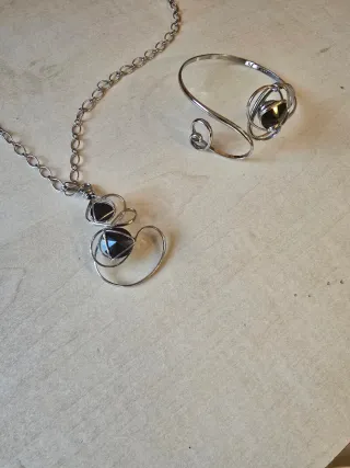 Collar y pulsera vintage plata y negro