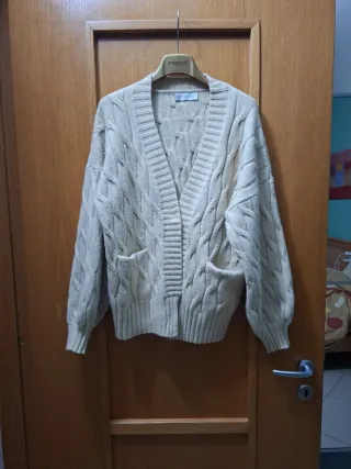 Cardigan beige maglia trecce taglia unica