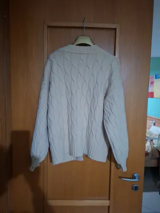 Cardigan beige maglia trecce taglia unica