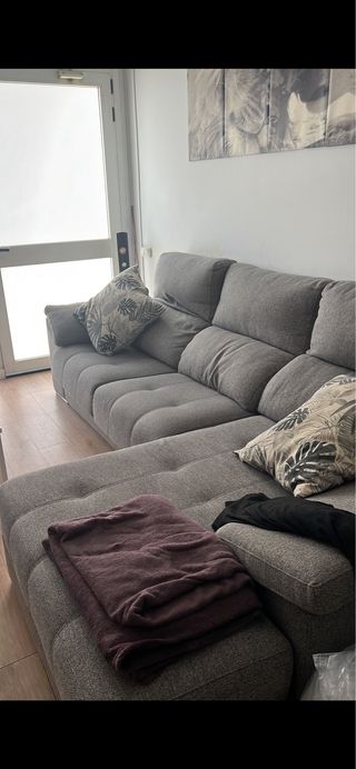 Sofá chaise longue gris tela