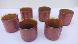 Licorera Cristal Ámbar y 6 Vasos Vintage