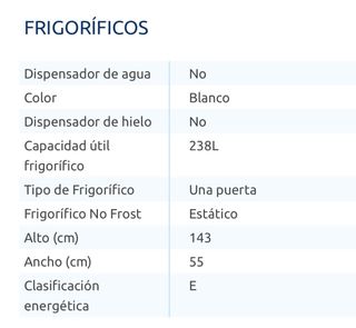 Frigorífico Jocel 143cm 238L