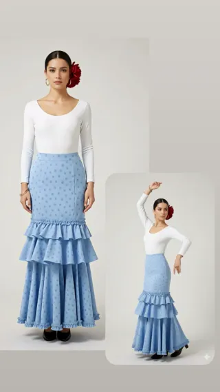 Falda Flamenco Volantes Estampado Azul