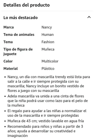 Muñeca Nancy con mascarilla floral