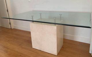 Mesa Comedor Cristal y Mármol Beige