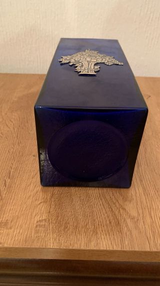 Jarrón Cristal Azul Cobalto con Adorno Dorado