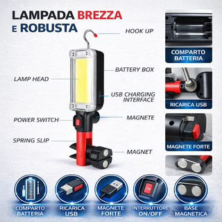 Torcia LED Ricaricabile USB Lampada Multiuso
