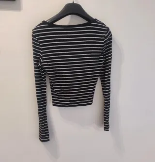 Maglia a righe nera e bianca corta S