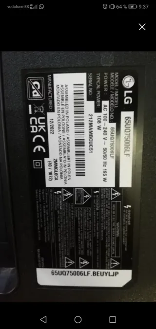 Placa Fuente Alimentación LG 65UQ75006LF