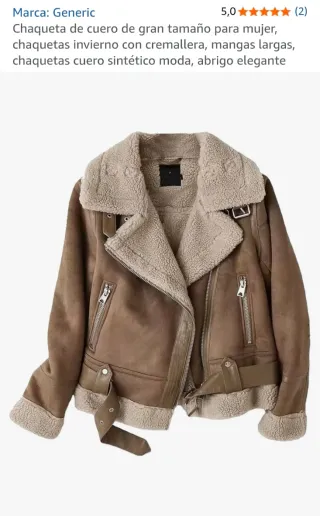 Chaqueta Cuero Sintético Mujer Invierno Beige