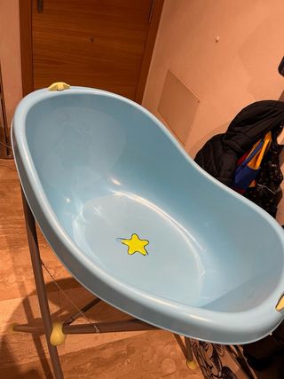 Bañera bebé azul con soporte