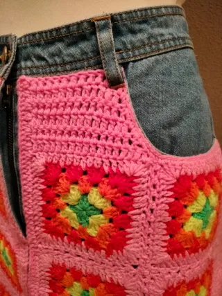 Falda vaquera crochet patchwork