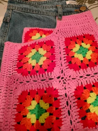 Falda vaquera crochet patchwork