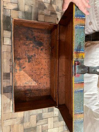 Lote 2 Caja baúl antiguo India policromado metal