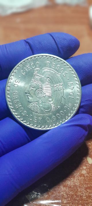 Moneda Plata 5 Pesos 1947 México