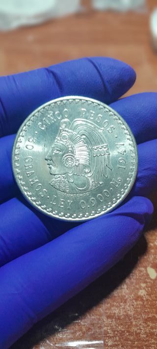 Moneda Plata 5 Pesos 1947 México