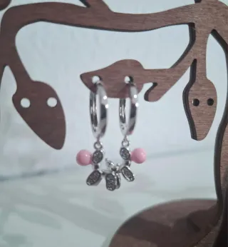 Pendientes Perro Salchicha Rosa y Plata