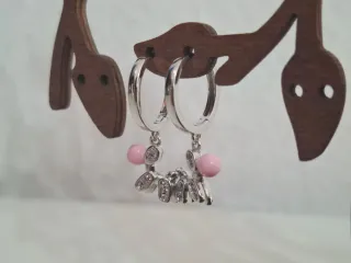Pendientes Perro Salchicha Rosa y Plata