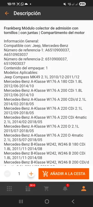 Colector Admisión Mercedes-Benz