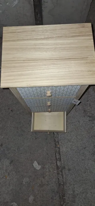 Cajonera 4 cajones madera y tela