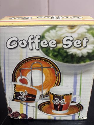 Set 2 Tazas Café Cerámica y Metal