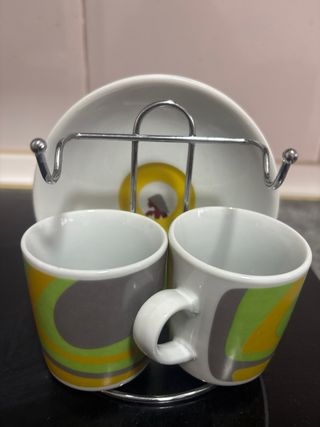 Set 2 Tazas Café Cerámica y Metal