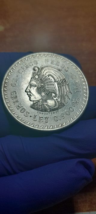 Moneda Plata 5 Pesos 1948 México