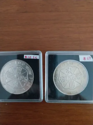 3 Monedas Plata:2 de 100 Ptas y 10 Francos 1973