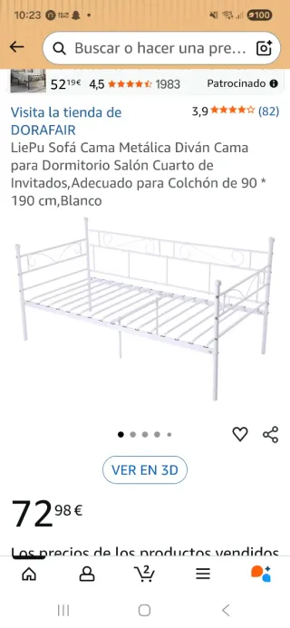 Sofá Cama Metálico Blanco DORAFAIR