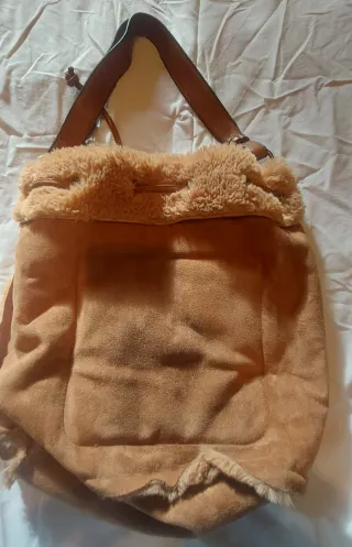 Bolso de ante y pelo beige/marrón