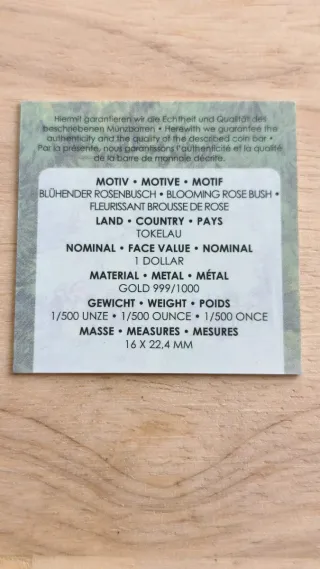 Moneda de Oro 999 EL ROSAL Van Gogh 24K