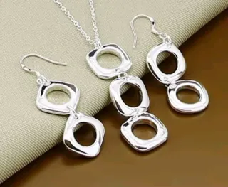 Nuevos Pendientes largos y Collar plata 925 joyas