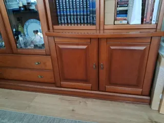 Armario de salón de madera y cristal