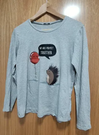 Camiseta Pijama Gris con Dibujo Erizo