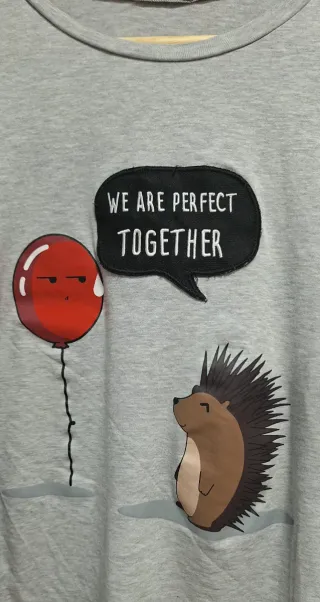 Camiseta Pijama Gris con Dibujo Erizo