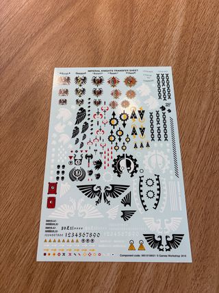 Hoja de calcomanías Imperial Knights