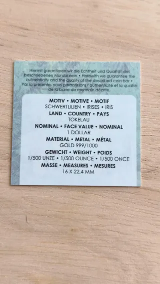 Moneda de Oro 999 IRIS Van Gogh 24K